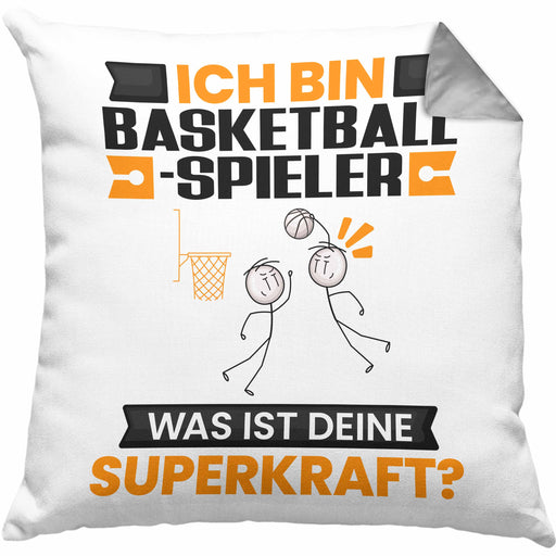 Basketballspieler Kissen mit Füllung 40x40 Geschenk für Basketballspieler Geburtstag Lustiger Spruch Was Ist Deine Superkraft (Grau) Grau Trendation