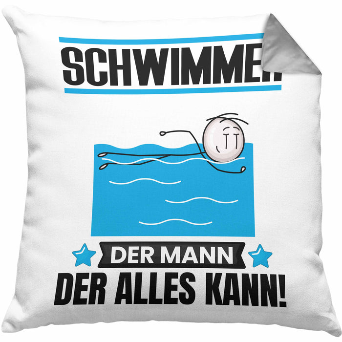 Schwimmer Kissen mit Füllung 40x40 Geschenk für Schwimmer Der Mann Der Alles Kann Geschenkidee zum Geburtstag (Grau) Grau Trendation
