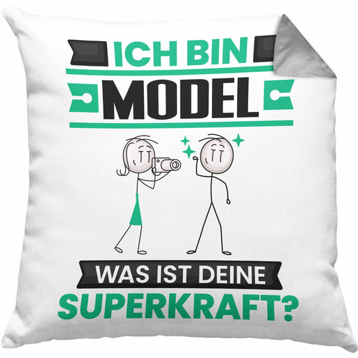 Model Kissen mit Füllung 40x40 Geschenk für Model Geburtstag Lustiger Spruch Was Ist Deine Superkraft (Grau) Grau Trendation