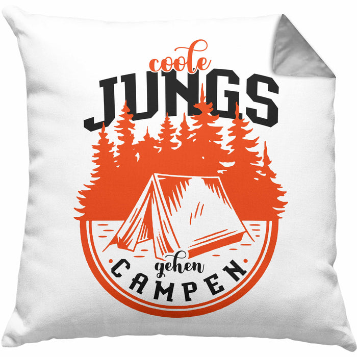 Coole Jungs Gehen Campen Kissen mit Füllung 40x40 Camping Geschenkidee Männer Zelten (Grau)