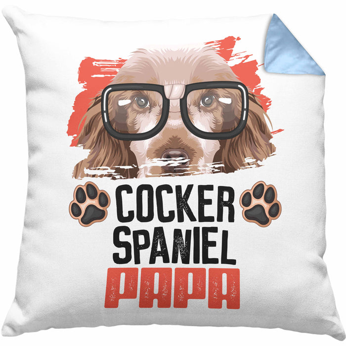 Cocker Spaniel Papa Besitzer Kissen mit Füllung 40x40 Geschenk Lustiger Spruch Geschenkidee Cocker Spaniel Liebhaber (Grau) Blau Trendation