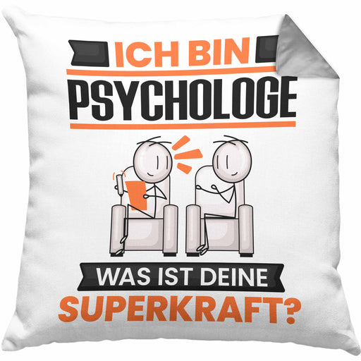 Psychologe Kissen mit Füllung 40x40 Geschenk für Psychologe Geburtstag Lustiger Spruch Was Ist Deine Superkraft (Grau) Grau Trendation
