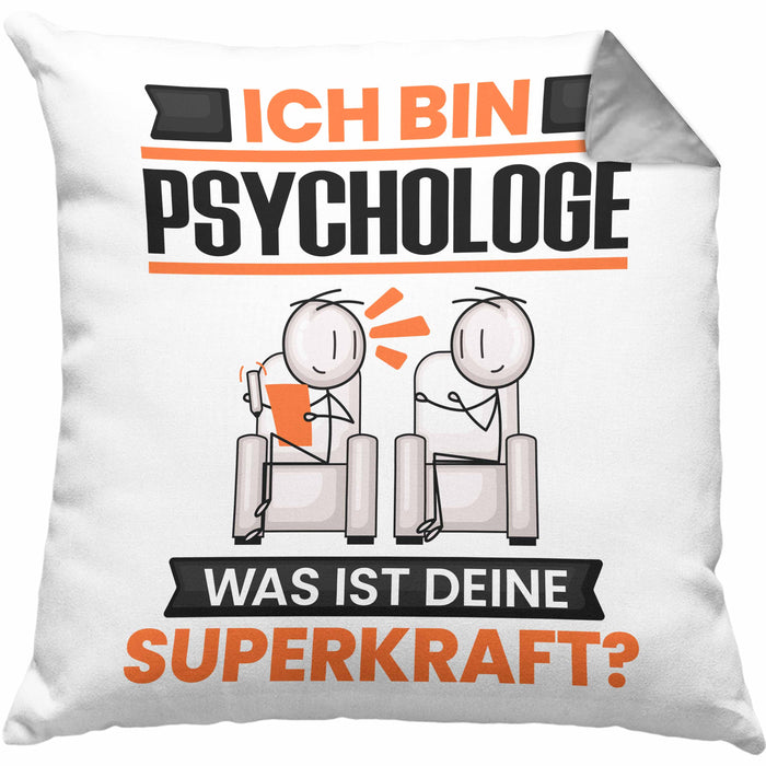 Psychologe Kissen mit Füllung 40x40 Geschenk für Psychologe Geburtstag Lustiger Spruch Was Ist Deine Superkraft (Grau) Grau Trendation