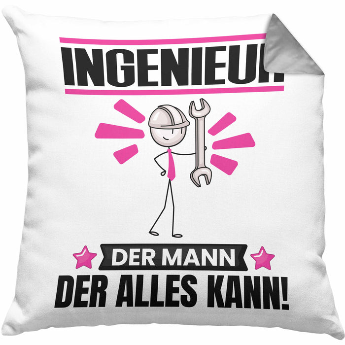 Ingenieur Kissen mit Füllung 40x40 Geschenk für Ingenieur Der Mann Der Alles Kann Geschenkidee zum Geburtstag (Grau) Grau Trendation