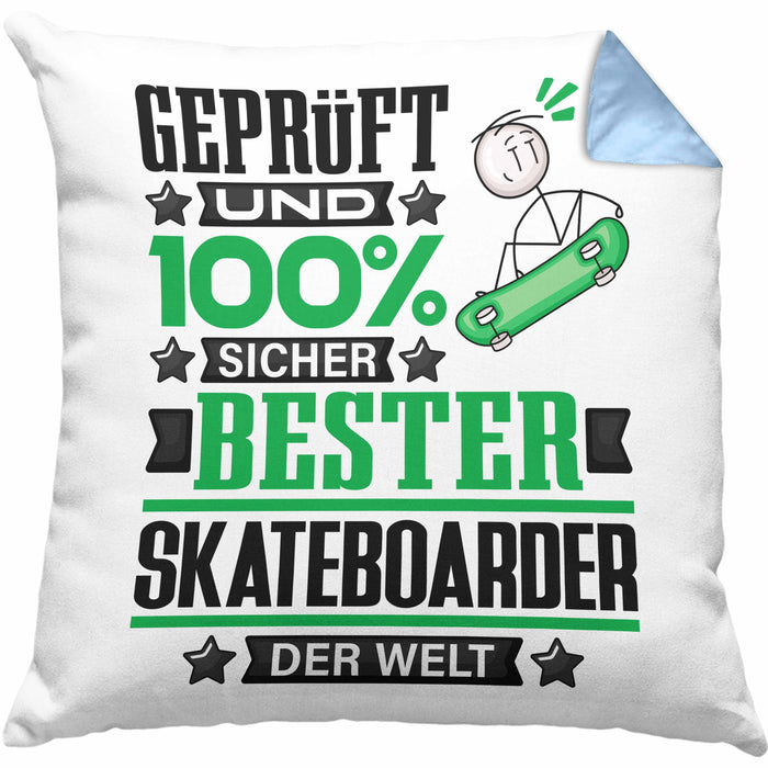 Skateboarder Geschenk Lustiger Spruch für Skateboarder Geschenkidee Bester Skateboarder Der WeltKissen mit Füllung 40x40 (Grau) Blau Trendation