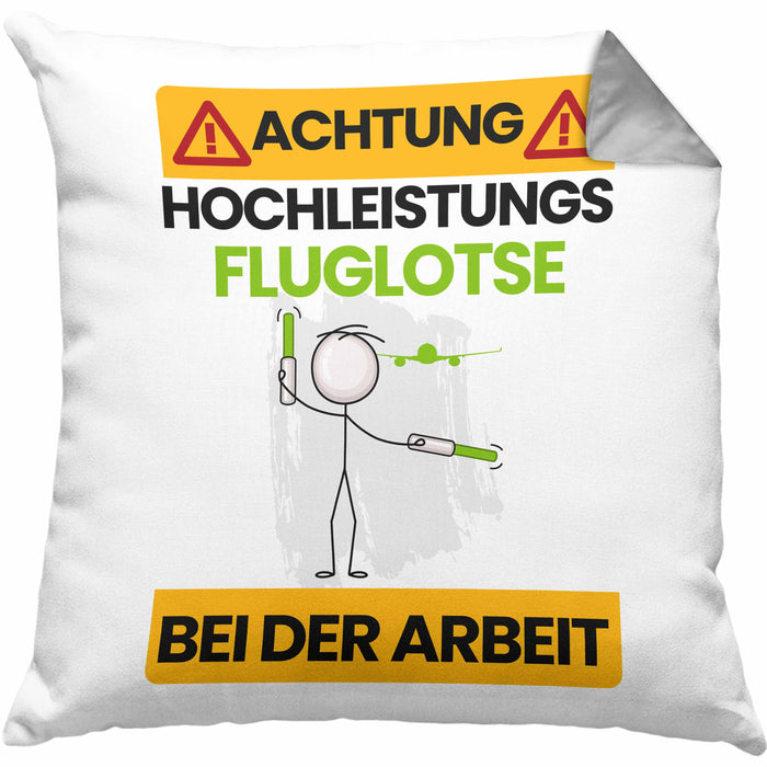 Fluglotse Kissen mit Füllung 40x40 Geschenk Lustiger Spruch Geschenkidee für Fluglotse Achtung Hochleistungs Fluglotse Bei Der Arbeit (Grau) Grau Trendation