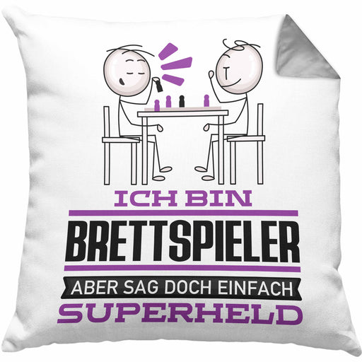 Brettspieler Geschenk Kissen mit Füllung 40x40 Ich Bin Brettspieler Aber Sag Doch Einfach Superheld Lustige Geschenkdiee für Brettspieler (Grau) Grau Trendation