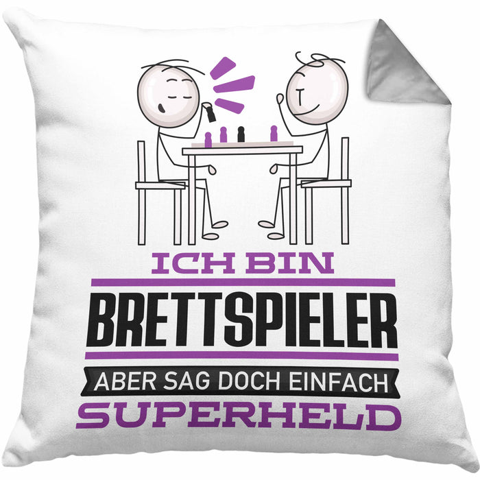 Brettspieler Geschenk Kissen mit Füllung 40x40 Ich Bin Brettspieler Aber Sag Doch Einfach Superheld Lustige Geschenkdiee für Brettspieler (Grau) Grau Trendation