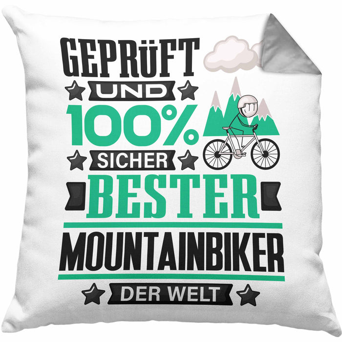 Mountainbiker Geschenk Lustiger Spruch für Mountainbiker Geschenkidee Bester Mountainbiker Der WeltKissen mit Füllung 40x40 (Grau) Grau Trendation