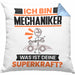Mechaniker Kissen mit Füllung 40x40 Geschenk für Mechaniker Geburtstag Lustiger Spruch Was Ist Deine Superkraft (Grau) Blau Trendation