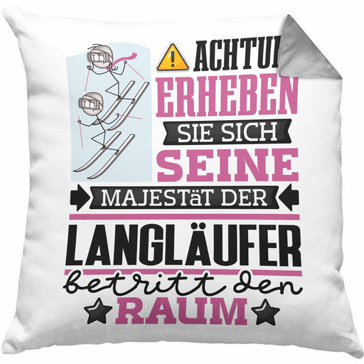 Langläufer Geschenk Kissen mit Füllung 40x40 Lustiger Spruch Erheben Sie Sich Der Langläufer Betritt den Raum (Grau) Grau Trendation