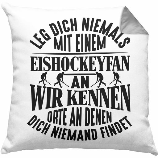 Eishockeyfan Kissen mit Füllung 40x40 Geschenk Leg Dich Niemals Mit Einem Eishockeydfan An Eishockey-Liebhaber Spieler Geschenkidee (Grau) Grau Trendation