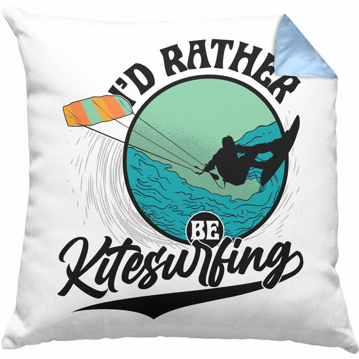 Kitesurfing Kissen mit Füllung 40x40 Geschenk für Kitesurfer Geschenkidee I'd Rather Be Kitesurfing (Grau) Blau Trendation