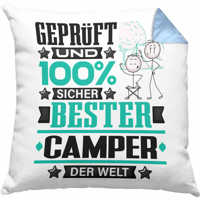 Camper Geschenk Lustiger Spruch für Camper Geschenkidee Bester Camper Der WeltKissen mit Füllung 40x40 (Grau) Blau Trendation