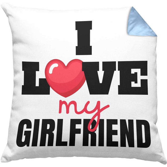 I Love My Girlfriend Kissen mit Füllung 40x40 Geschenk für Freund Beziehung Liebe Geschenkidee (Grau) Blau Trendation