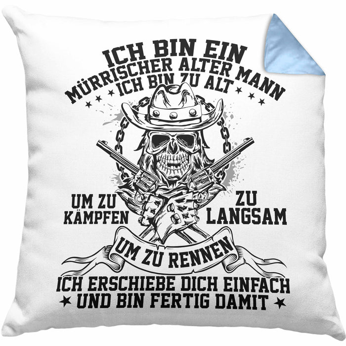 Ich Bin Ein Mürrischer Alter Mann Ich Bin Zu Alt Um Zu Kämpfen Pfalz Kissen mit Füllung 40x40 (Grau) Blau Trendation