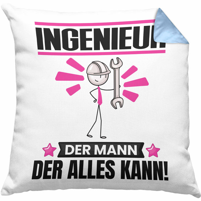 Ingenieur Kissen mit Füllung 40x40 Geschenk für Ingenieur Der Mann Der Alles Kann Geschenkidee zum Geburtstag (Grau) Blau Trendation