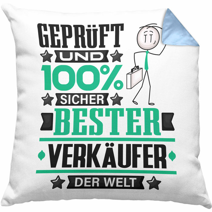 Verkäufer Geschenk Lustiger Spruch für Verkäufer Geschenkidee Bester Verkäufer Der WeltKissen mit Füllung 40x40 (Grau) Blau Trendation