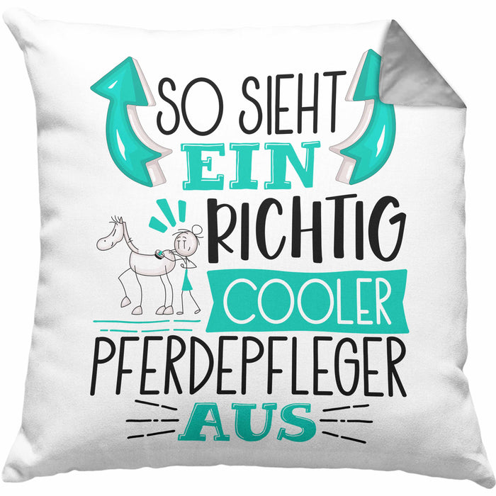 Pferdepfleger Kissen mit Füllung 40x40 So Sieht Ein Richtig Cooler Pferdepfleger Aus Geschenk Lustiger Spruch Geschenkidee (Grau) Grau Trendation