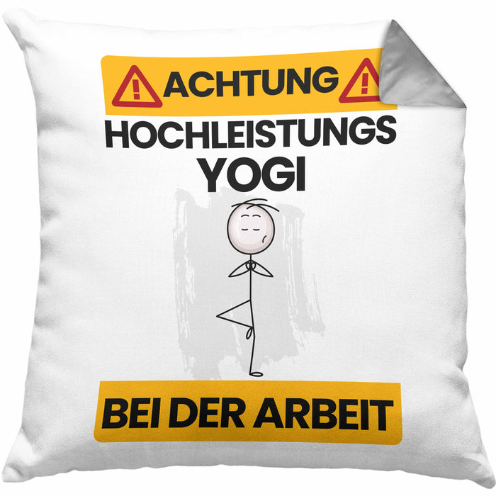 Yogi Kissen mit Füllung 40x40 Geschenk Lustiger Spruch Geschenkidee für Yogi Achtung Hochleistungs Yogi Bei Der Arbeit (Grau) Grau Trendation