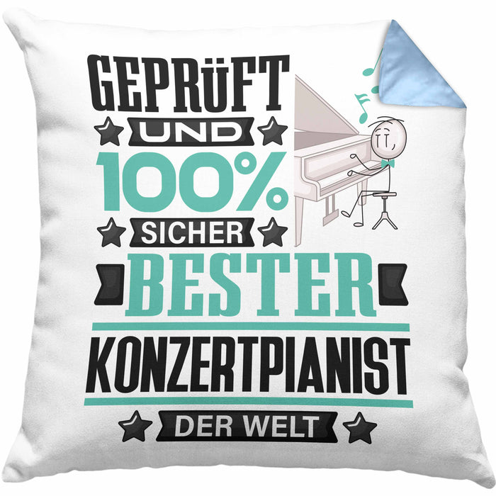 Konzertpianist Geschenk Lustiger Spruch für Konzertpianist Geschenkidee Bester Konzertpianist Der WeltKissen mit Füllung 40x40 (Grau) Blau Trendation