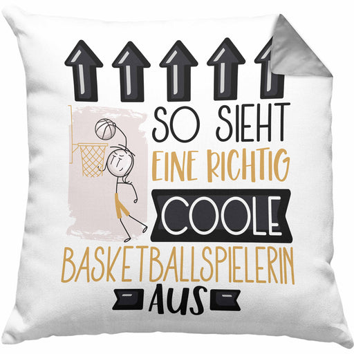 Basketballspielerin Geschenk Kissen mit Füllung 40x40 Lustig Geschenkidee für Basketballspielerin Geburtstag So Sieht Eine Richtig Coole Basketballspielerin Aus Frauen Spruch (Grau) Grau Trendation