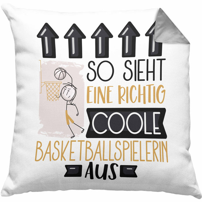 Basketballspielerin Geschenk Kissen mit Füllung 40x40 Lustig Geschenkidee für Basketballspielerin Geburtstag So Sieht Eine Richtig Coole Basketballspielerin Aus Frauen Spruch (Grau) Grau Trendation