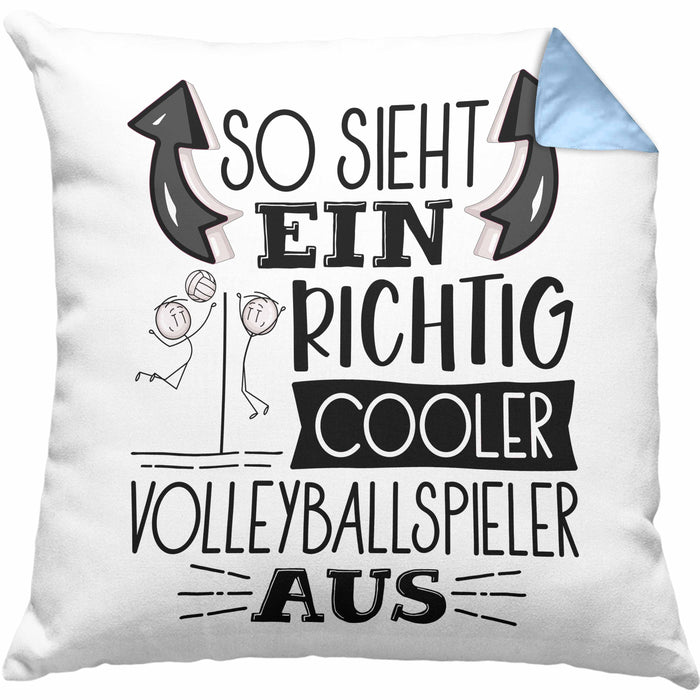 Volleyballspieler Kissen mit Füllung 40x40 Geschenk So Sieht Ein Richtig Cooler Volleyballspieler Aus Geschenkidee Spruch Lustig (Grau) Blau Trendation