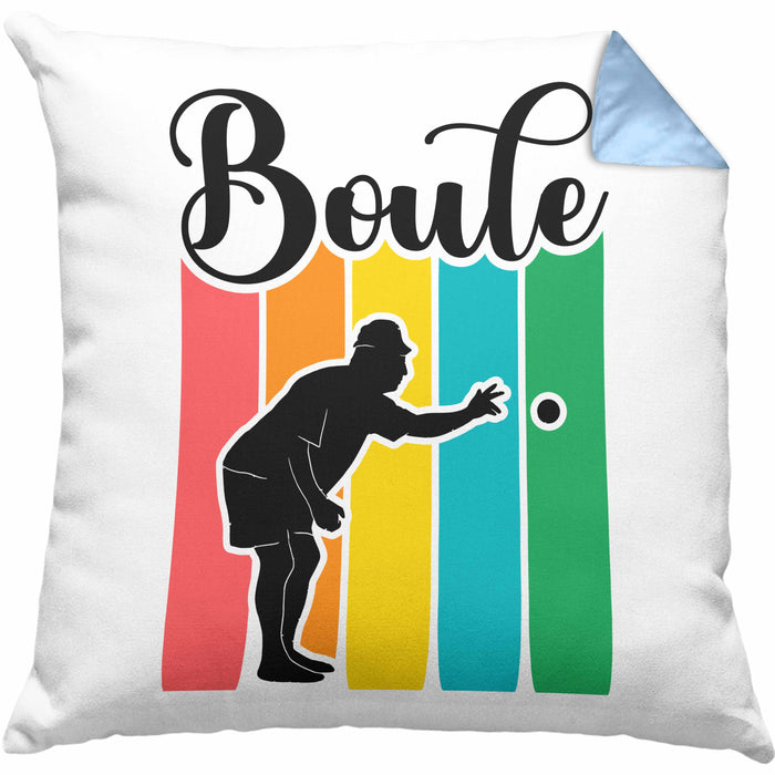 Boule Kissen mit Füllung 40x40 Geschenk Boule-Spieler Geschenkidee Spruch Vintage Boule Grafik (Grau) Blau Trendation