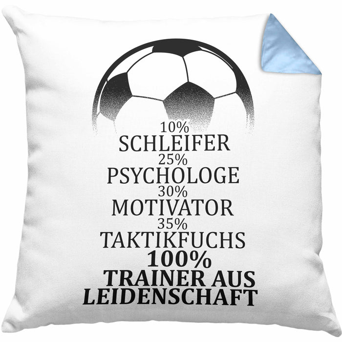 Fußballtrainer Kissen mit Füllung 40x40 Spruch Trainer Aus Leidenschaft Fußballcoach (Grau) Blau Trendation