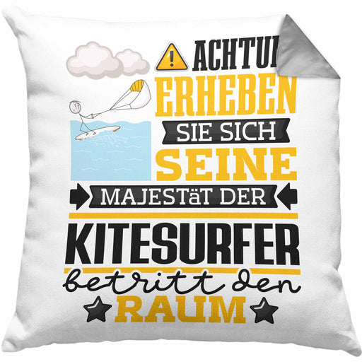 Kitesurfer Geschenk Kissen mit Füllung 40x40 Lustiger Spruch Erheben Sie Sich Der Kitesurfer Betritt den Raum (Grau) Grau Trendation