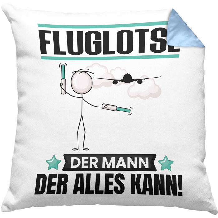 Fluglotse Kissen mit Füllung 40x40 Geschenk für Fluglotse Der Mann Der Alles Kann Geschenkidee zum Geburtstag (Grau) Blau Trendation