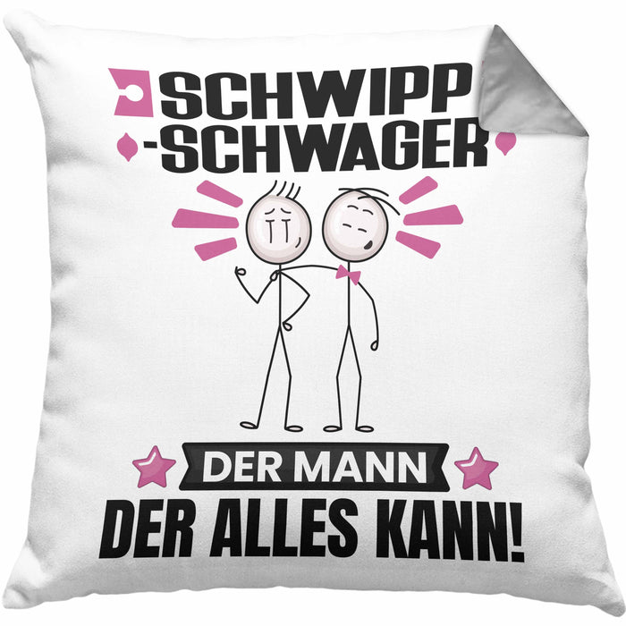 Schwippschwager Kissen mit Füllung 40x40 Geschenk für Schwippschwager Der Mann Der Alles Kann Geschenkidee zum Geburtstag (Grau) Grau Trendation