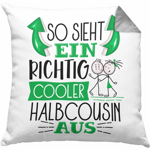 So Sieht Ein Richtig Cooler Halbcousin Aus Geschenk Kissen mit Füllung 40x40 Lustiger Spruch Geschenkidee (Grau) Grau Trendation