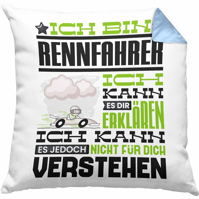 Rennfahrer Geschenk Kaffee-Kissen mit Füllung 40x40 Geschenkidee für Rennfahrer Ich Bin Rennfahrer Ich Kann Es Dir Erklären Jedoch Nicht Für Dich Verstehen Spruch Lustig (Grau) Blau Trendation