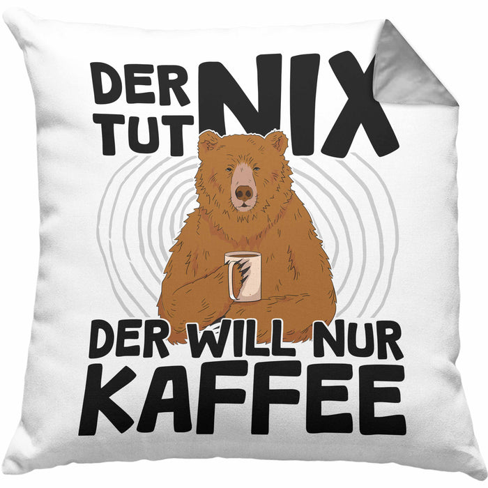 Kaffee-Liebhaber Geschenk Kissen mit Füllung 40x40 Geschenkidee für Kollegen Der Tut Nix Der Will Nur Kaffee trinken (Grau) Grau Trendation