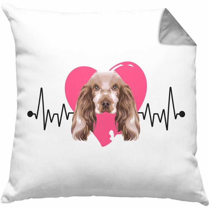 Cocker Spaniel Besitzer Kissen mit Füllung 40x40 Geschenk Lustiger Spruch Geschenkidee Herzschlag Cocker Spaniel (Grau) Grau Trendation