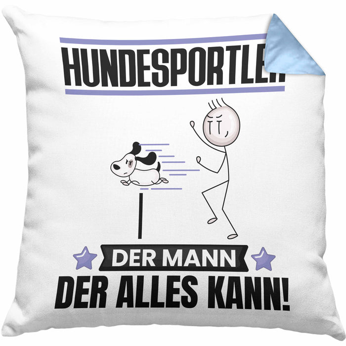 Hundesportler Kissen mit Füllung 40x40 Geschenk für Hundesportler Der Mann Der Alles Kann Geschenkidee zum Geburtstag (Grau) Blau Trendation