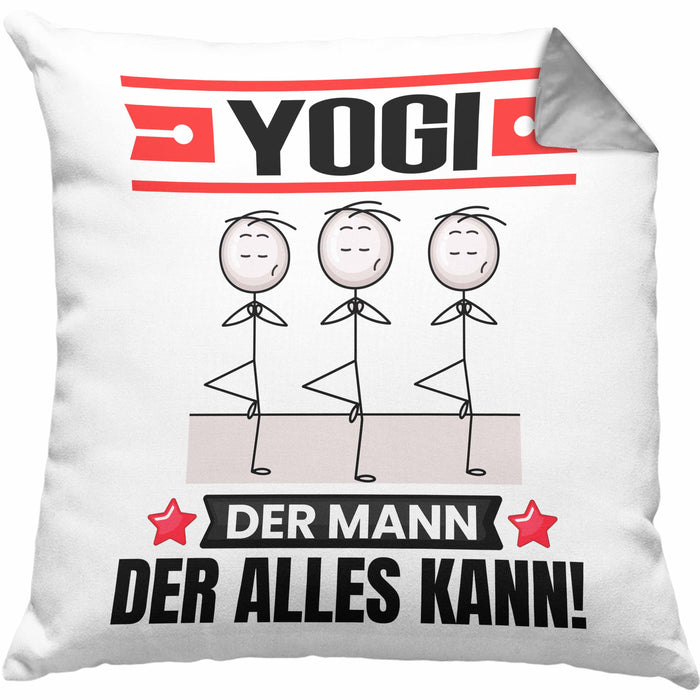 Yogi Kissen mit Füllung 40x40 Geschenk für Yogi Der Mann Der Alles Kann Geschenkidee zum Geburtstag (Grau) Grau Trendation