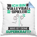 Volleyballspieler Kissen mit Füllung 40x40 Geschenk für Volleyballspieler Geburtstag Lustiger Spruch Was Ist Deine Superkraft (Grau) Blau Trendation