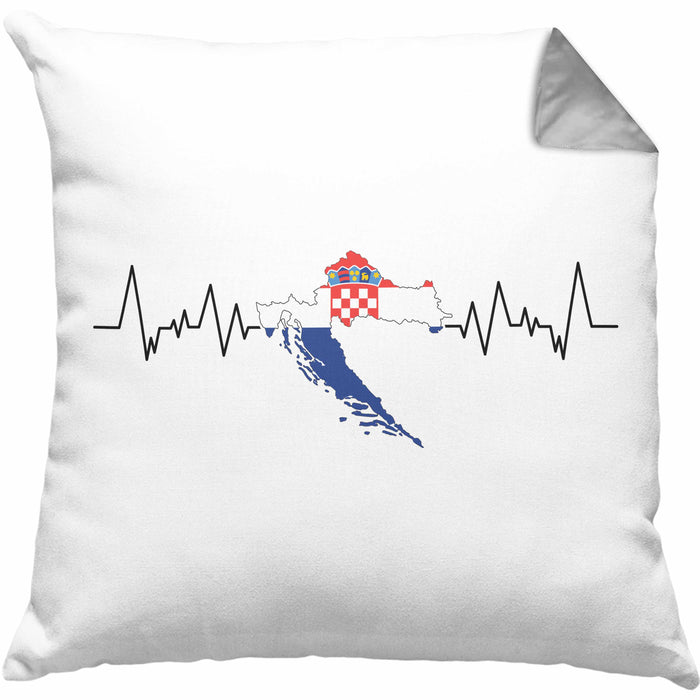 Kroatische Flagge Kissen mit Füllung 40x40 Geschenk Herzschlag Kroatien (Grau) Grau Trendation