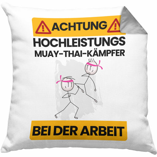 Muay-Thai-Kämpfer Kissen mit Füllung 40x40 Geschenk Lustiger Spruch Geschenkidee für Muay-Thai-Kämpfer Achtung Hochleistungs Muay-Thai-Kämpfer Bei Der Arbeit (Grau) Grau Trendation