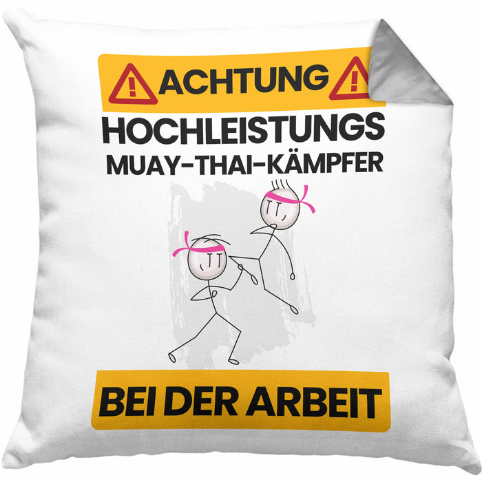 Muay-Thai-Kämpfer Kissen mit Füllung 40x40 Geschenk Lustiger Spruch Geschenkidee für Muay-Thai-Kämpfer Achtung Hochleistungs Muay-Thai-Kämpfer Bei Der Arbeit (Grau) Grau Trendation