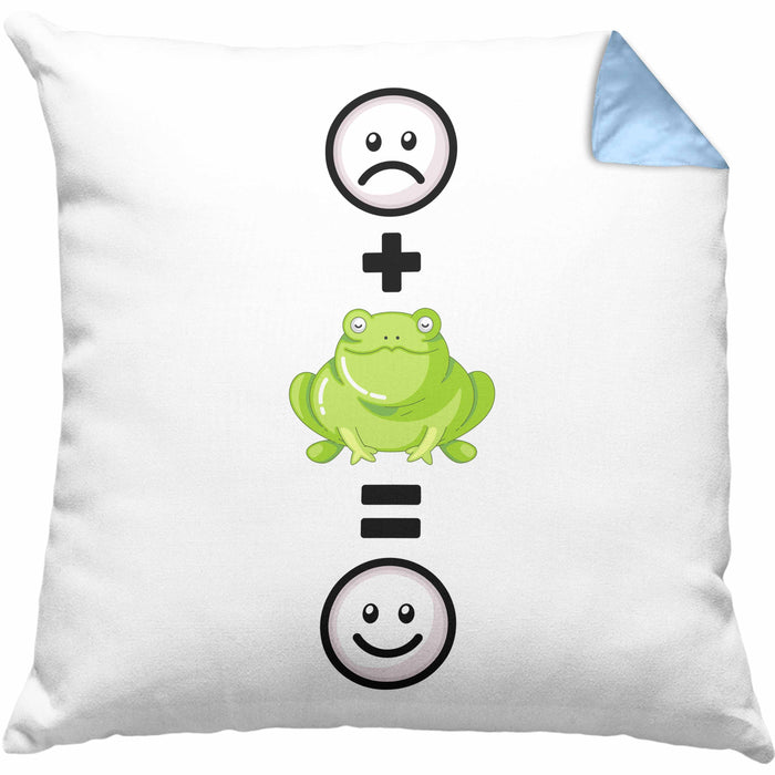 Frosch Kissen mit Füllung 40x40 Geschenk für Frosch-Liebhaber Lustige Geschenkidee :( + Frosch = :) Geburtstag (Grau) Blau Trendation