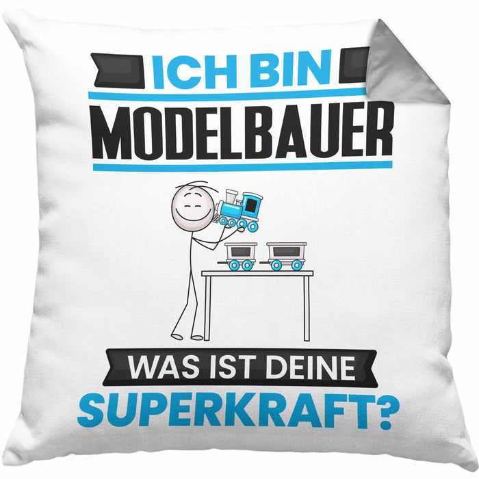 Modelbauer Kissen mit Füllung 40x40 Geschenk für Modelbauer Geburtstag Lustiger Spruch Was Ist Deine Superkraft (Grau) Grau Trendation