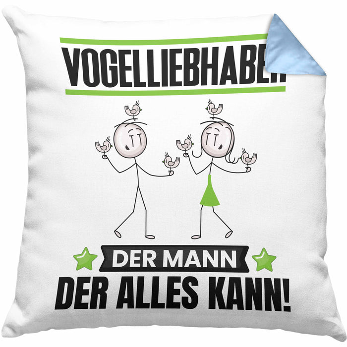 Vogelliebhaber Kissen mit Füllung 40x40 Geschenk für Vogelliebhaber Der Mann Der Alles Kann Geschenkidee zum Geburtstag (Grau) Blau Trendation