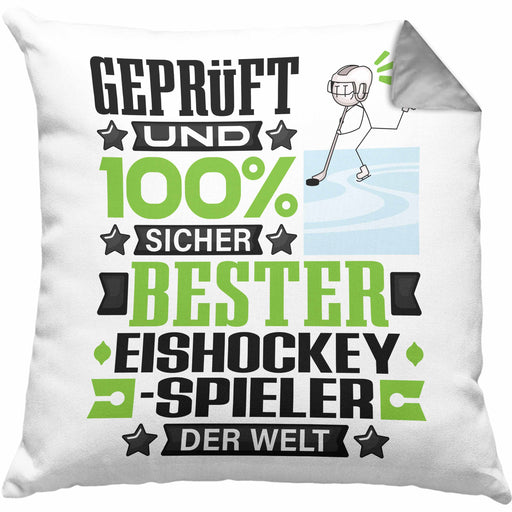 Eishockeyspieler Geschenk Lustiger Spruch für Eishockeyspieler Geschenkidee Bester Eishockeyspieler Der WeltKissen mit Füllung 40x40 (Grau) Grau Trendation