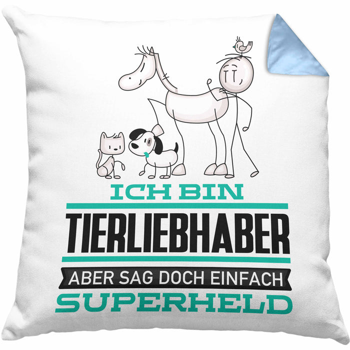 Tierwohlhaber Geschenk Kissen mit Füllung 40x40 Ich Bin Tierwohlhaber Aber Sag Doch Einfach Superheld Lustige Geschenkdiee für Tierwohlhaber (Grau) Blau Trendation