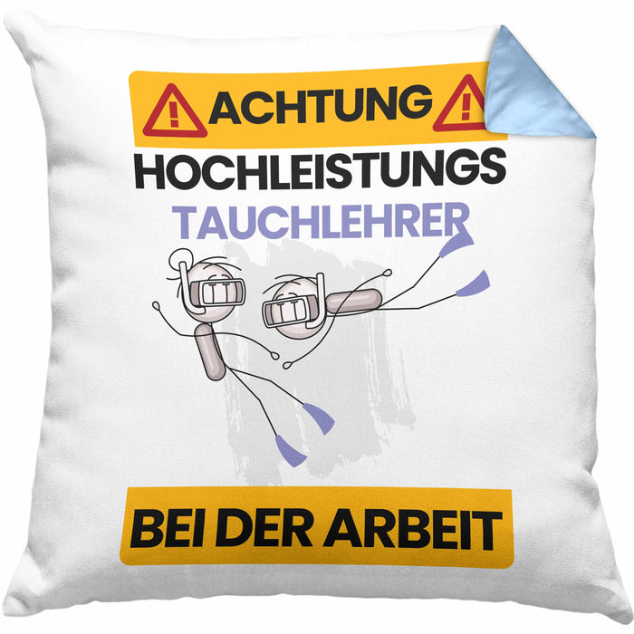 Tauchlehrer Kissen mit Füllung 40x40 Geschenk Lustiger Spruch Geschenkidee für Tauchlehrer Achtung Hochleistungs Tauchlehrer Bei Der Arbeit (Grau) Blau Trendation