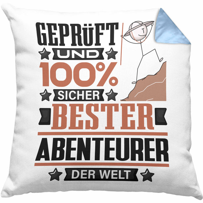 Abenteurer Geschenk Lustiger Spruch für Abenteurer Geschenkidee Bester Abenteurer Der WeltKissen mit Füllung 40x40 (Grau) Blau Trendation